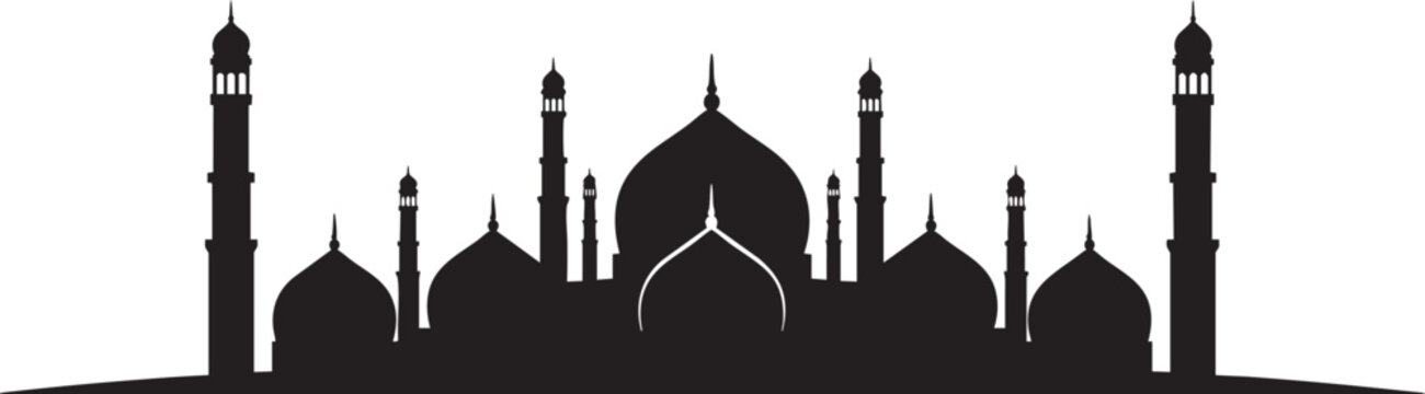 Islamic Mosque Silhouette Skyline Illustration Isolated on White Background