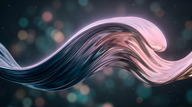 Abstract, swirling wave, neon pink blue, glowing background, bokeh lights