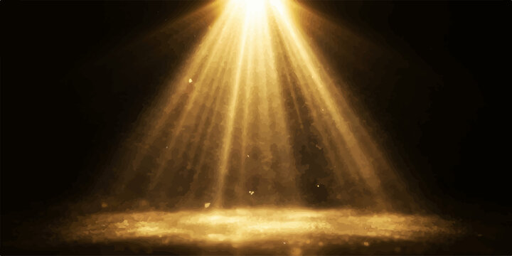 Cinematic golden spotlight beam illuminating floating dust motes in the air with spotlight particles cinematic illumination background presentation isolated lighting floating mystical