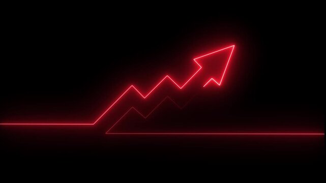Abstract neon arrow business graph chart icon animation background. Market Recovery Concept. Successful growth trend Green line graph going Up.on the black, background Financial data and diagrams .4k