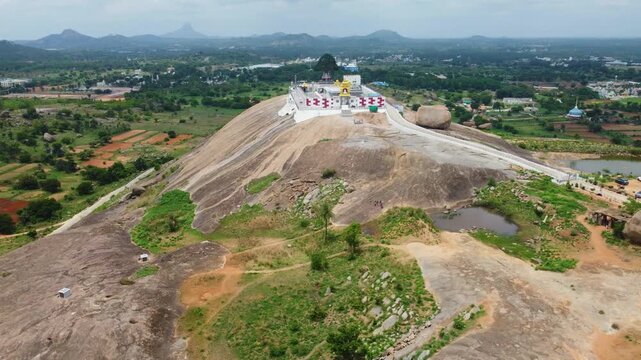 Tumakuru, Karnataka, India, 18th May 2026: 4K Drone Aerial View of Mandaragiri Jain Temple and Basadi Betta Hill &ndash; Iconic Jain Pilgrimage, Sacred Architecture and Scenic Landscape