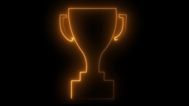 Glowing neon line Award cup icon isolated on black background. Winner trophy symbol icon animation Glowing neon line Award cup icon . Winner trophy symbol icon on, 4k motion video.