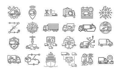Obraz premium Transportation and Fleet Management Line Icons Set