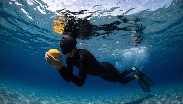 Athletic swimmer holding a vibrant yellow lemon against a crisp background, representing hydration, vitamin C, and healthy lifestyle choices for athletes and fitness enthusiasts in a bright setting.