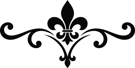 Fleur De Lis Ornament Icon with Black Vintage Curls and Symmetrical Fleur Shape for Decorative Design © My creativity