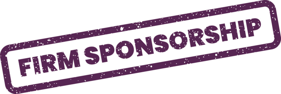 Firm sponsorship ink stamp rectangular graphic featuring weathered texture and slanted clean text isolated design