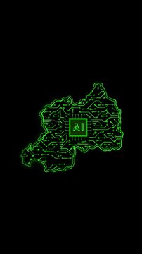 Mobile Vertical Resolution, 2160x3840 Pixels, Rwanda Country Map Chipset Technology Opener, Suitable for Tech Events, Science Programs, News and Artificial Intelligence Presentations