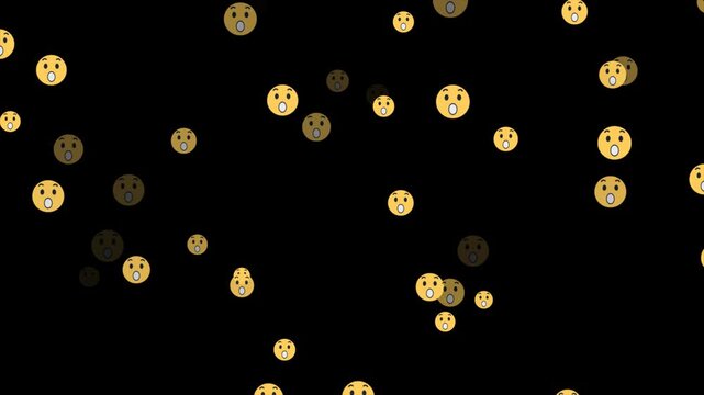 Surprise wow emoji animation overlay featuring random popping yellow emoticons on a transparent alpha channel background loop
