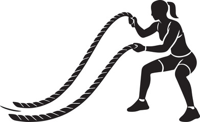 Fototapeta premium Woman doing battle rope workout strength training fitness silhouette.