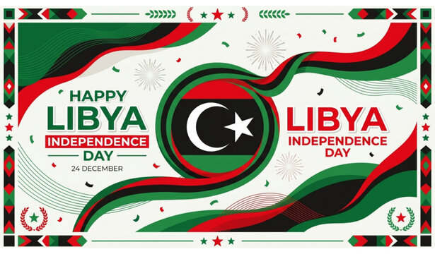 Happy Libya Independence Day vector banner design with national flag colors
