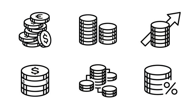 Money Icons Set: Coins, Growth, Savings, Finance, Currency, Investment
