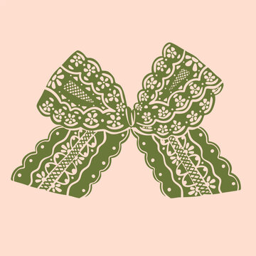 Elegant colorful Bow knot ribbon. Beautiful lace ornament. Hand drawn Vector illustration. Wedding invitation, greeting card, Valentine day, fashion, decoration concept. Isolated design element