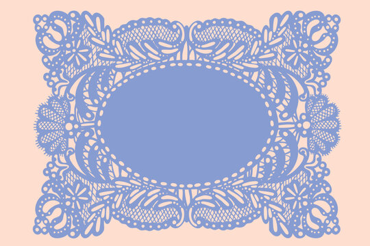 Elegant colorful lace Napkin, Frame. Beautiful shape, ornament, crochet doily borders. Hand drawn Vector illustration. Wedding invitation, greeting card, Valentine day concept. Isolated design element