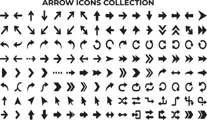 Obraz premium Arrow Icons Collection Set, Black Universal Web Navigation Pointer Cursor and Interface Symbols Vector Isolated on White Background