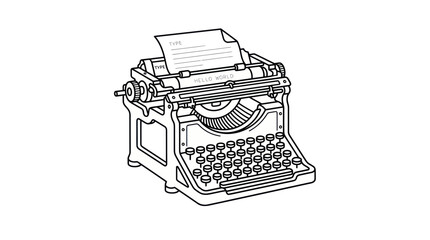 Vintage Typewriter with Paper - Retro Writing Machine Illustration © Tuku