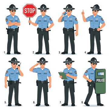 Law enforcement officer set with different poses and actions