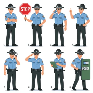 Law enforcement officer set with different poses and actions