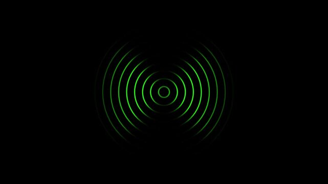 Radio wave looping animation concept on black background. Green radio wave looped motion animation.Technology Radio wave station signal.
