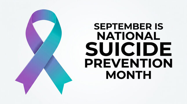 Purple and teal awareness ribbon for september national suicide prevention month