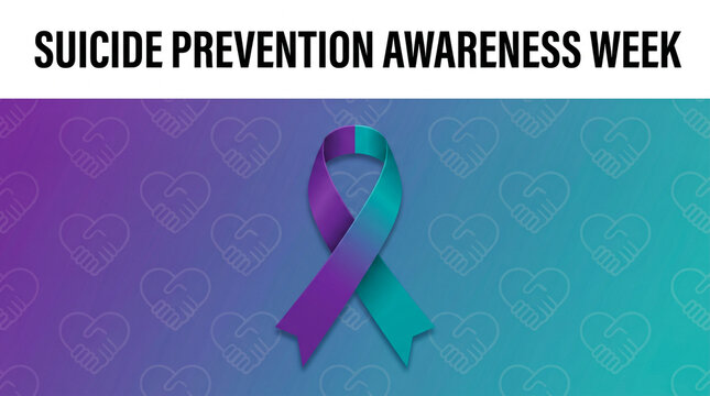 Suicide prevention awareness week ribbon with heart pattern gradient background