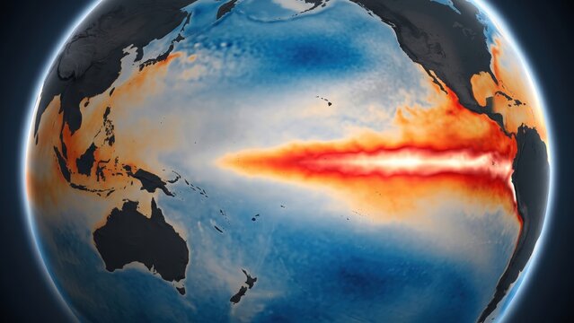 Pacific Ocean Temperature Anomaly Map - El Nino Climate Visualization