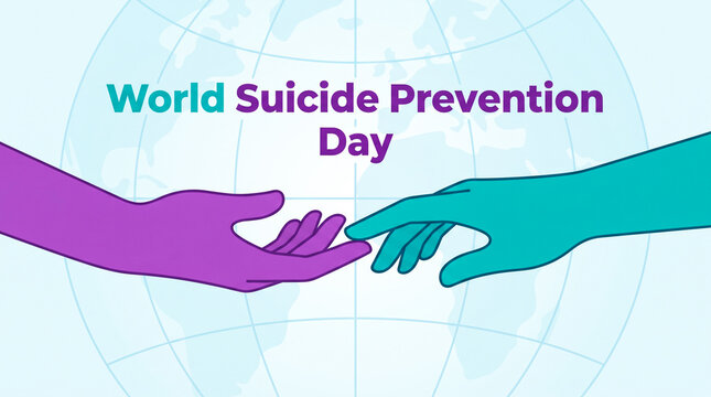 Suicide prevention day concept with reaching hands and globe