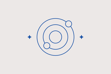 Central sun with planetary orbit rings line icon for astronomy science app, space exploration blog, education portal. Beautiful vector illustration for astrophysics. © HenryFord