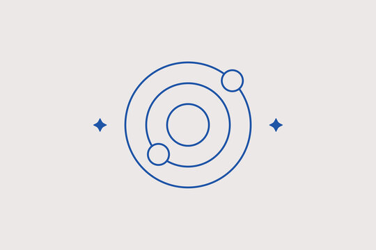 Central sun with planetary orbit rings line icon for astronomy science app, space exploration blog, education portal. Beautiful vector illustration for astrophysics.