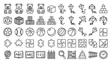 Educational toys and nursery items line icon collection © turi