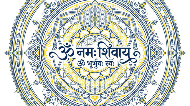 Hindu om namah shivaya mantra in sacred geometry lotus mandala