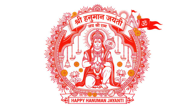 Lord hanuman jayanti festival design with traditional hindu motifs