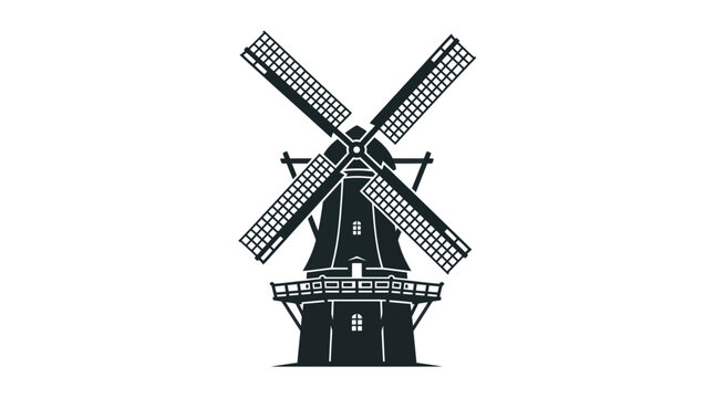 Classic dutch windmill icon with sails and gallery