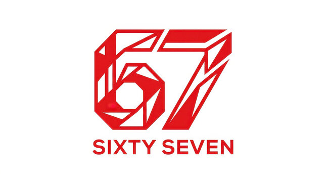 Abstract Geometric Number 67 Red Logo Icon on White Background