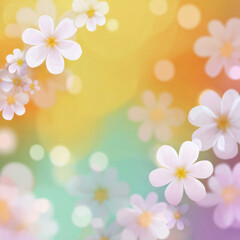 Fototapeta premium Delicate white flowers set against a soft pastel gradient background with bokeh light effects, creating a gentle and airy floral scene.