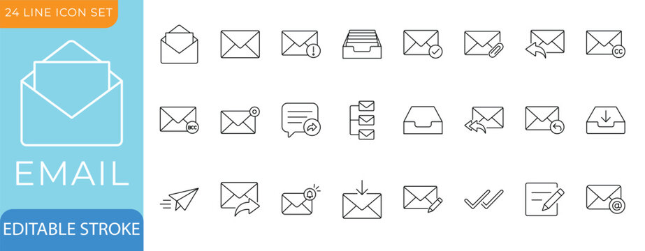 Email and Envelope line Icon Set. Inbox, Letter, Send, Outbox, Notification. Editable Stroke Vector Illustration.
