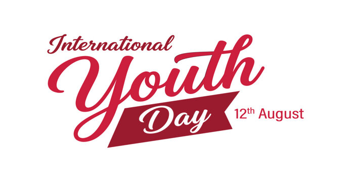 International Youth Day 12th August Red Script Lettering Banner Design.
