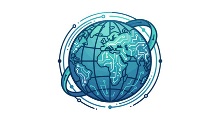Digital Globe with Circuit Board Pattern and Orbiting Rings - Global Technology Concept © Kasan