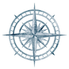 Compass watercolor illustration. Nautical compass rose isolated on background. Navigation symbol for adventure themes, travel graphics, exploration projects and marine design. © Alisles