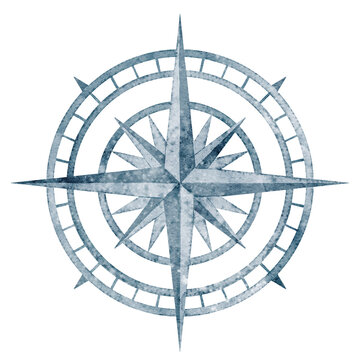 Compass watercolor illustration. Nautical compass rose isolated on background. Navigation symbol for adventure themes, travel graphics, exploration projects and marine design.