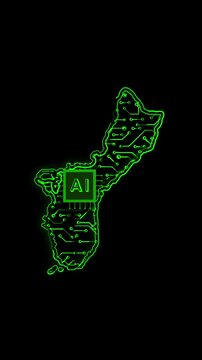 Mobile Vertical Resolution, 2160x3840 Pixels, Guam Country Map Chipset Technology Opener, Suitable for Tech Events, Science Programs, News and Artificial Intelligence Presentations