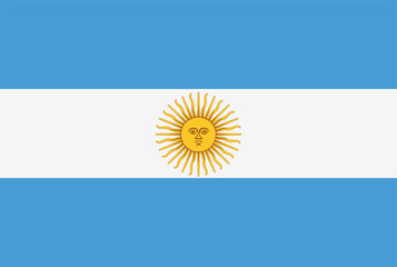 Argentina flag with three horizontal stripes in light blue and white, featuring the Sun of May in the center, symbolizing independence and national identity. © Hambellinga