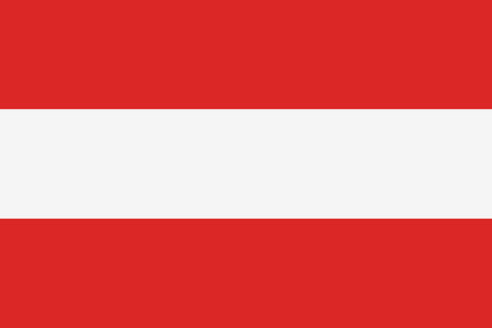 Austria flag featuring three horizontal stripes in red, white, and red, one of the oldest national flags symbolizing courage, purity, and tradition.