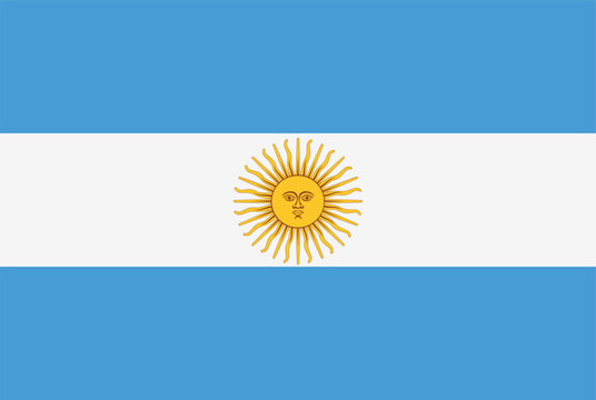Argentina flag with three horizontal stripes in light blue and white, featuring the Sun of May in the center, symbolizing independence and national identity.