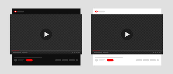 Obraz premium Video player Mockup, Light and Dark Youtube App Template Vector illustration