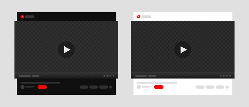  Video player Mockup, Light and Dark Youtube App Template Vector illustration