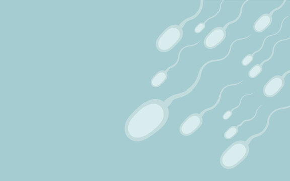 Sperm cells move across a blue and white background