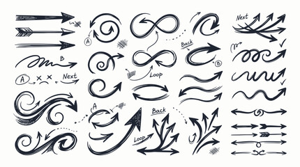 Fototapeta premium Hand-Drawn Arrow Collection: Direction, Movement, and Design Elements