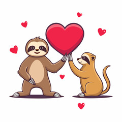 Obraz premium Cute Sloth and Meerkat Holding a Heart
