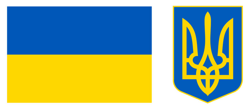 Ukraine national flag and coat of arms trident official