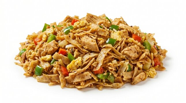 White background Sri Lankan kottu roti isolated on white background, clean composition, clipping path, commercial food photography, realistic textures, studio lighting, Adobe Stock style, 8K